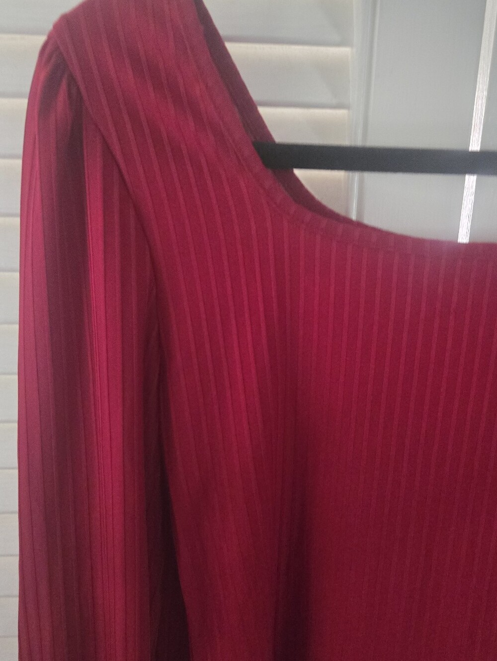 SHEIN Red Ribbed Square Neck Knit Top Puff Sleeve Long Sleeve Medium - Picture 3 of 9